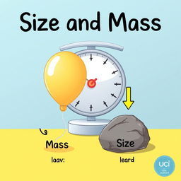 The relationship between size and mass, presented through an educational illustration