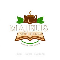 Create a logo with an Islamic and modern aesthetic, combining images of a book and a coffee cup