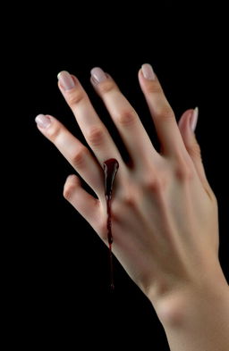 A close-up of a delicate and elegant feminine hand against a solid black background