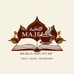 Create a logo with an Islamic and modern aesthetic, combining images of a book and a coffee cup