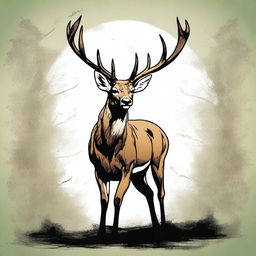 A high-quality comic-style digital art image of a majestic, full-bodied deer facing forward