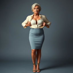 A modern European woman in her 70s, with fair skin exuding elegance and confidence