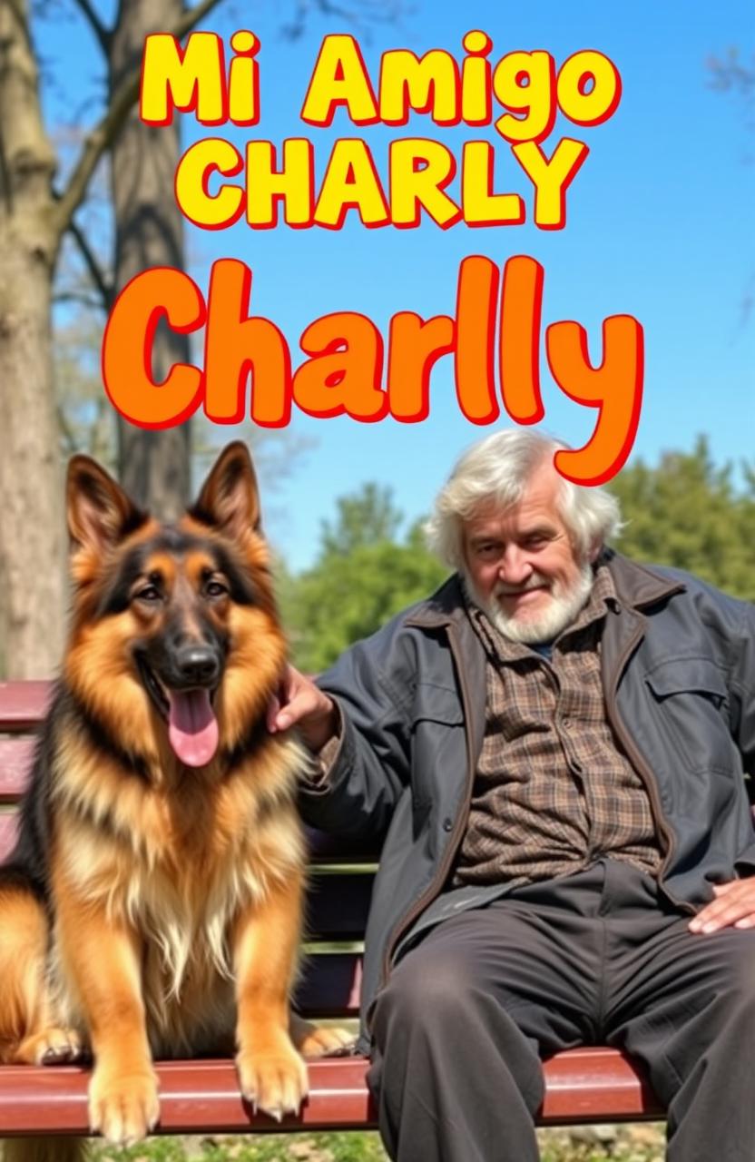 A heartwarming scene featuring a German Shepherd next to a man who appears disheveled and homeless, sitting together on a park bench