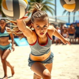 A dynamic scene featuring a volleyball girl, showcasing her athleticism and competitive spirit on the court