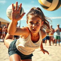 A dynamic scene featuring a volleyball girl, showcasing her athleticism and competitive spirit on the court