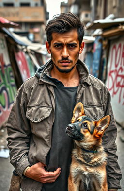 A young man named Marcos Ferreyra, 25 years old, with a rugged appearance and deep-set eyes that convey sadness and determination