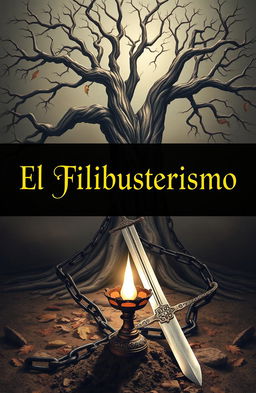 The title 'El Filibusterismo' written diagonally across the image in an elegant and bold font