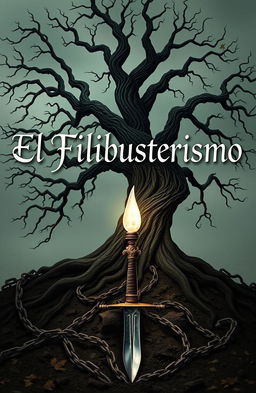 The title 'El Filibusterismo' written diagonally across the image in an elegant and bold font