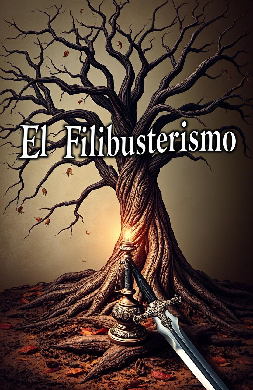 The title 'El Filibusterismo' written diagonally across the image in an elegant and bold font