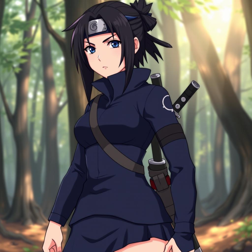 A female version of Sasuke from the anime Naruto, featuring a strong and confident kunoichi