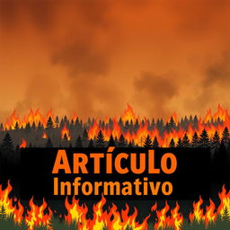 A striking illustration representing the theme of forest wildfires, showcasing dramatic flames consuming trees and forested areas