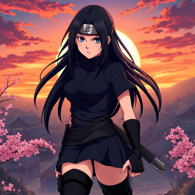 A female version of Sasuke Uchiha from the anime Naruto, featuring long black hair styled in a sleek and modern way