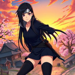 A female version of Sasuke Uchiha from the anime Naruto, featuring long black hair styled in a sleek and modern way