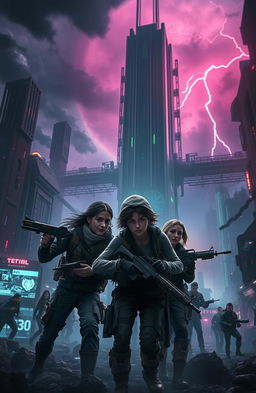 A dystopian scene depicting a thrilling moment inspired by a post-apocalyptic world