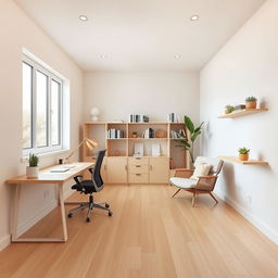 A minimalistic home office design that features a dedicated chill zone within a spacious 45m2 layout