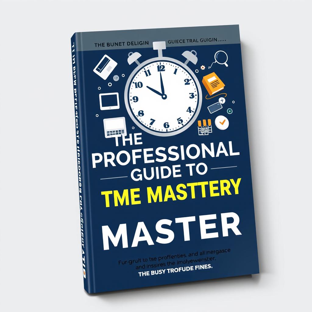 A stylish and modern guidebook cover design for 'The Busy Professional’s Guide to Time Mastery'