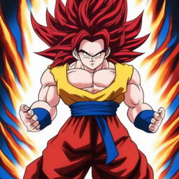 A high-quality, digital art image showcasing a Super Saiyan 4 character from the Dragonball universe