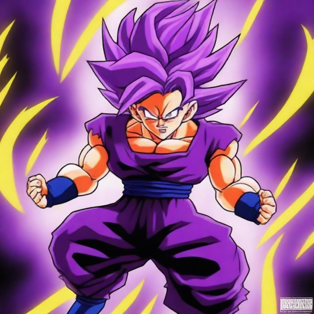 A digital art piece depicting a Super Saiyan with striking purple hair