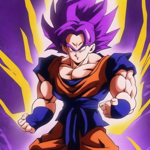 A digital art piece depicting a Super Saiyan with striking purple hair