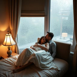 A small, intimate hotel room in Turkey, featuring a soft glow from a classic table lamp beside a plush bed