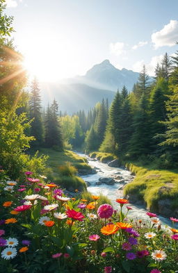 A serene and inspiring landscape that embodies healing, discovery, growth, and creativity
