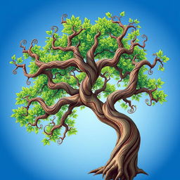 A visually striking illustration of a tree that features an optical illusion