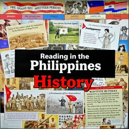 A vibrant educational poster collage showcasing the rich history of the Philippines