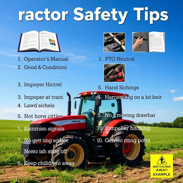 A digital poster design featuring tractor safety tips