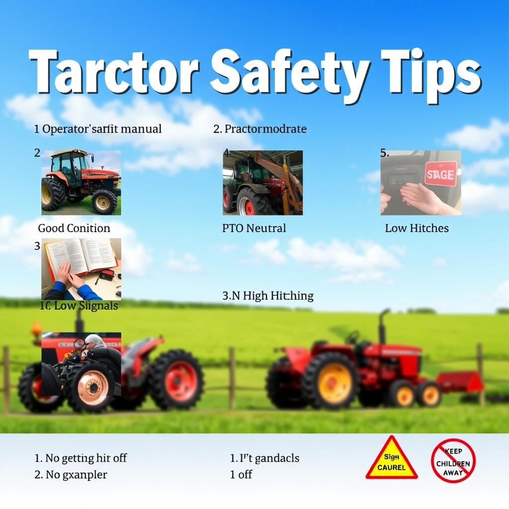 A digital poster design featuring tractor safety tips