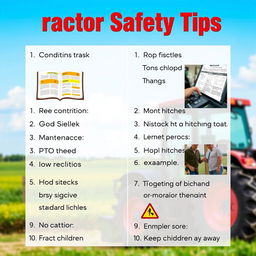 A digital poster design featuring tractor safety tips