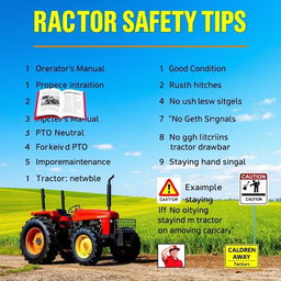 A digital poster design featuring tractor safety tips