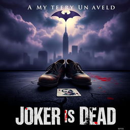 A captivating movie poster for the film titled 'Joker is Dead', featuring a dark and mysterious atmosphere