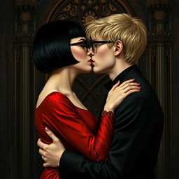 A gothic reinterpretation of Gustav Klimt's 'The Kiss'