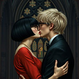 A gothic reinterpretation of Gustav Klimt's 'The Kiss'
