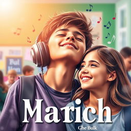 A captivating book cover featuring a teenage boy immersed in music, wearing headphones, with his eyes closed, experiencing bliss