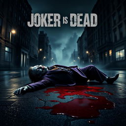 Movie art cover for the film "Joker is Dead", depicting a dark, atmospheric scene set in Gotham City
