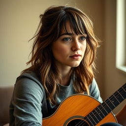 A close-up portrait of a 23-year-old female singer-songwriter from Mississippi, named Emily