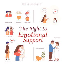 Create a vibrant and informative poster illustrating the basic rights in a relationship, focusing on 'The Right to Emotional Support'