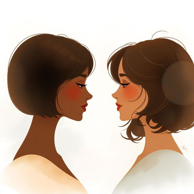 A serene illustration featuring two brown-skinned women facing each other