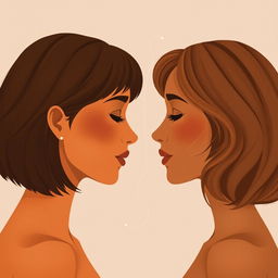 A serene illustration featuring two brown-skinned women facing each other