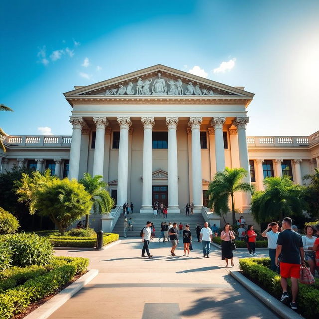 A stunning view of the Supreme Court of the Philippines, showcasing its majestic neoclassical architecture with grand columns and intricate details