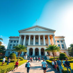 A stunning view of the Supreme Court of the Philippines, showcasing its majestic neoclassical architecture with grand columns and intricate details