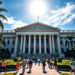 A stunning view of the Supreme Court of the Philippines, showcasing its majestic neoclassical architecture with grand columns and intricate details