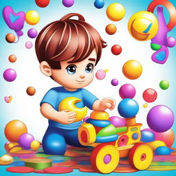 A high-quality digital art illustration depicting a toy boy, intricately designed with vivid colors, meticulously crafting another toy boy