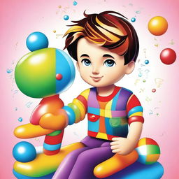 A high-quality digital art illustration depicting a toy boy, intricately designed with vivid colors, meticulously crafting another toy boy