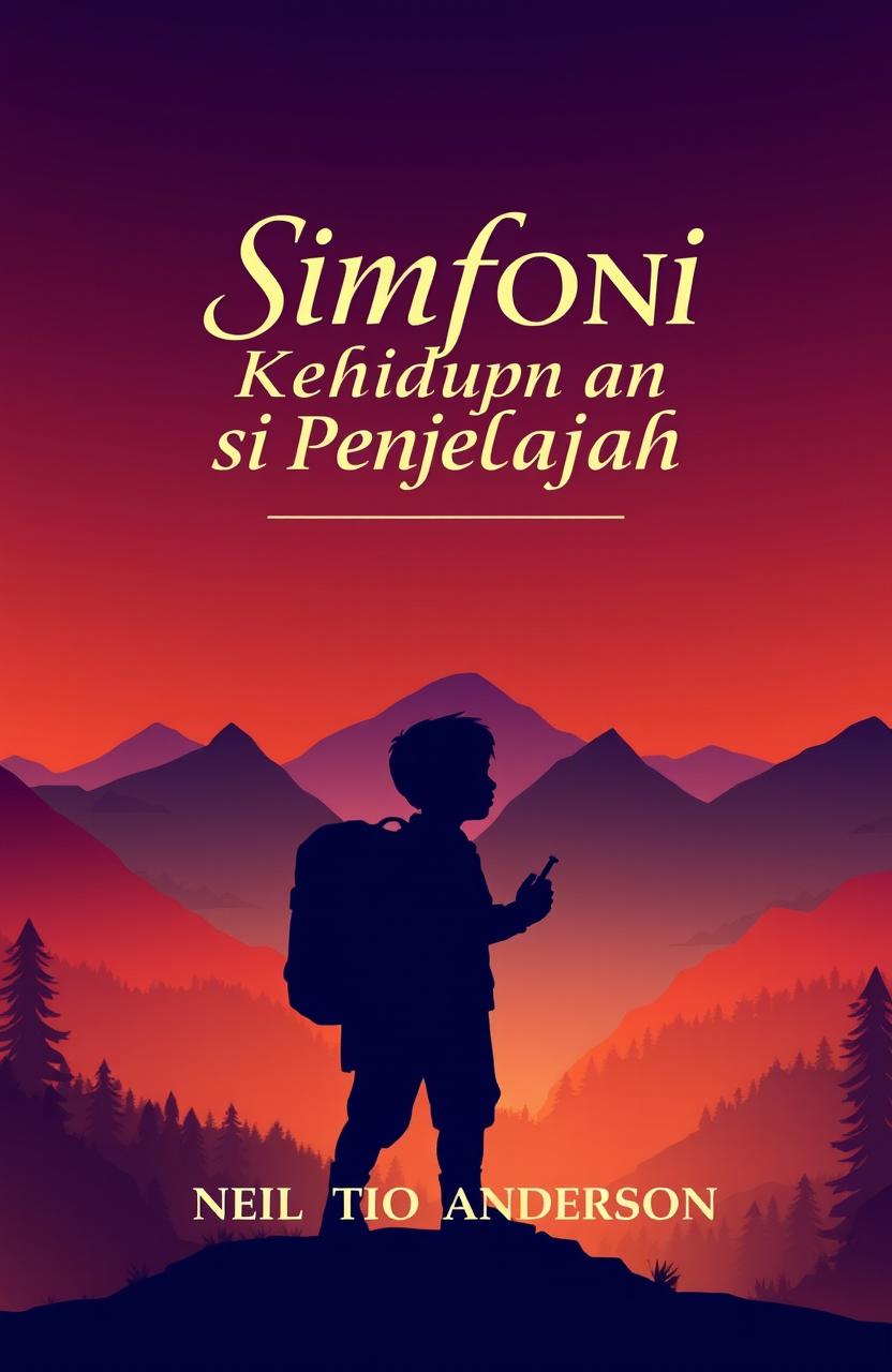 A stunning book cover design for a historical story titled "Simfoni Kehidupan Neil si Penjelajah" by the author "Neil Tio Anderson"