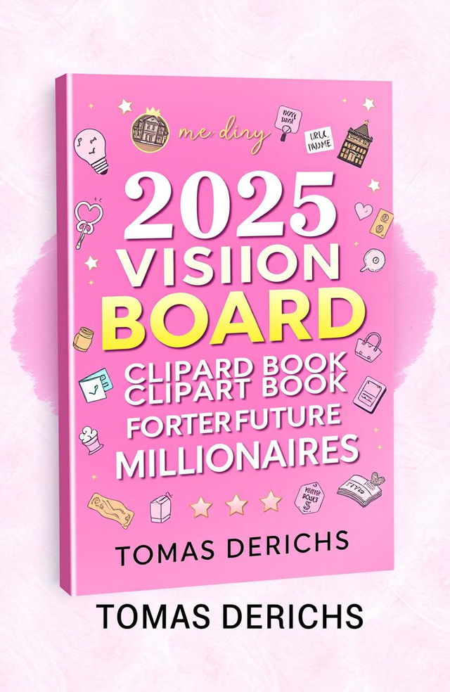 A vibrant and eye-catching book cover design for an Amazon Kindle ebook titled "2025 VISION BOARD CLIPART BOOK FOR FUTURE MILLIONAIRES" by author "TOMAS DERICHS"