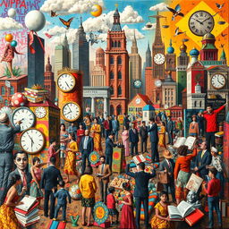 A vibrant and chaotic maximalist art piece exploring the theme of social norms