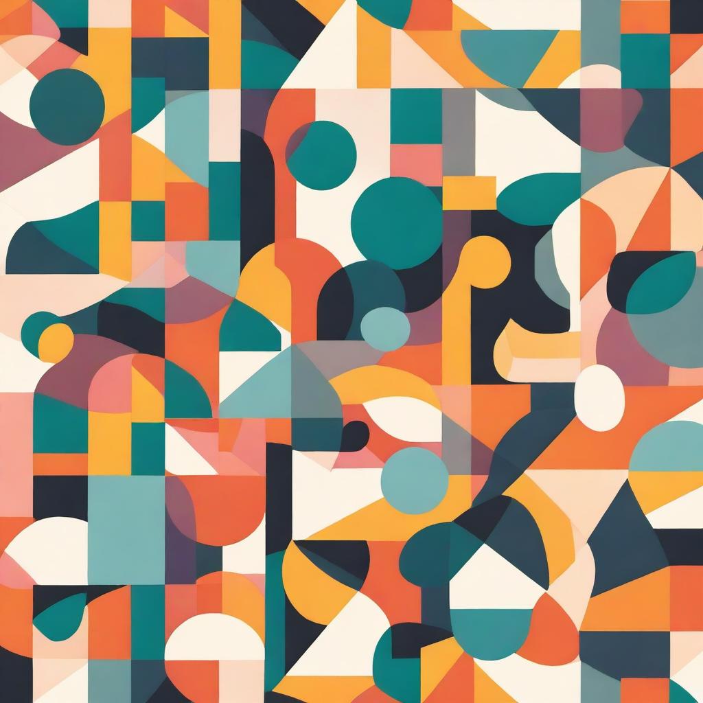 A high-quality digital art piece featuring a variety of vibrant geometric shapes