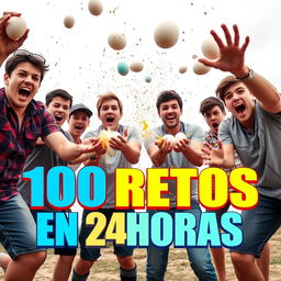 A lively scene depicting a group of male teenagers enthusiastically participating in fun challenges, with exploding eggs as a central activity